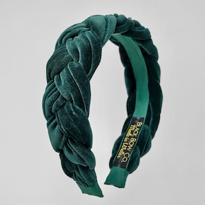 Dark green plaited velvet headband, green luxury hairband, green handmade headband, green velvet aliceband, wedding guest headband