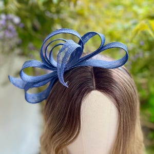 Navy Blue Sinamay Fascinator Headband: Wedding Races Hair Accessory