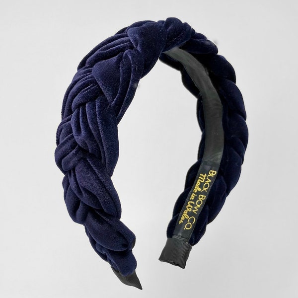 Dunkelblaues geflochtenes Samtstirnband, Blaues Fascinator Haarband, Stirnband geflochten, Dunkelblaues geflochtenes Haarband, Hochzeitsgast Haarband