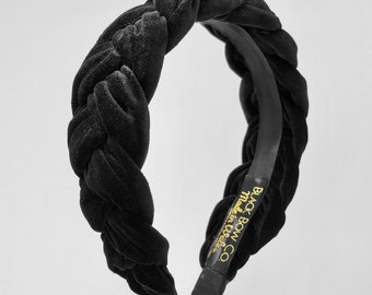 Black velvet headband, headband for funeral, wedding headband, velvet plaited headband, chunky black headband, black velvet plaited headband