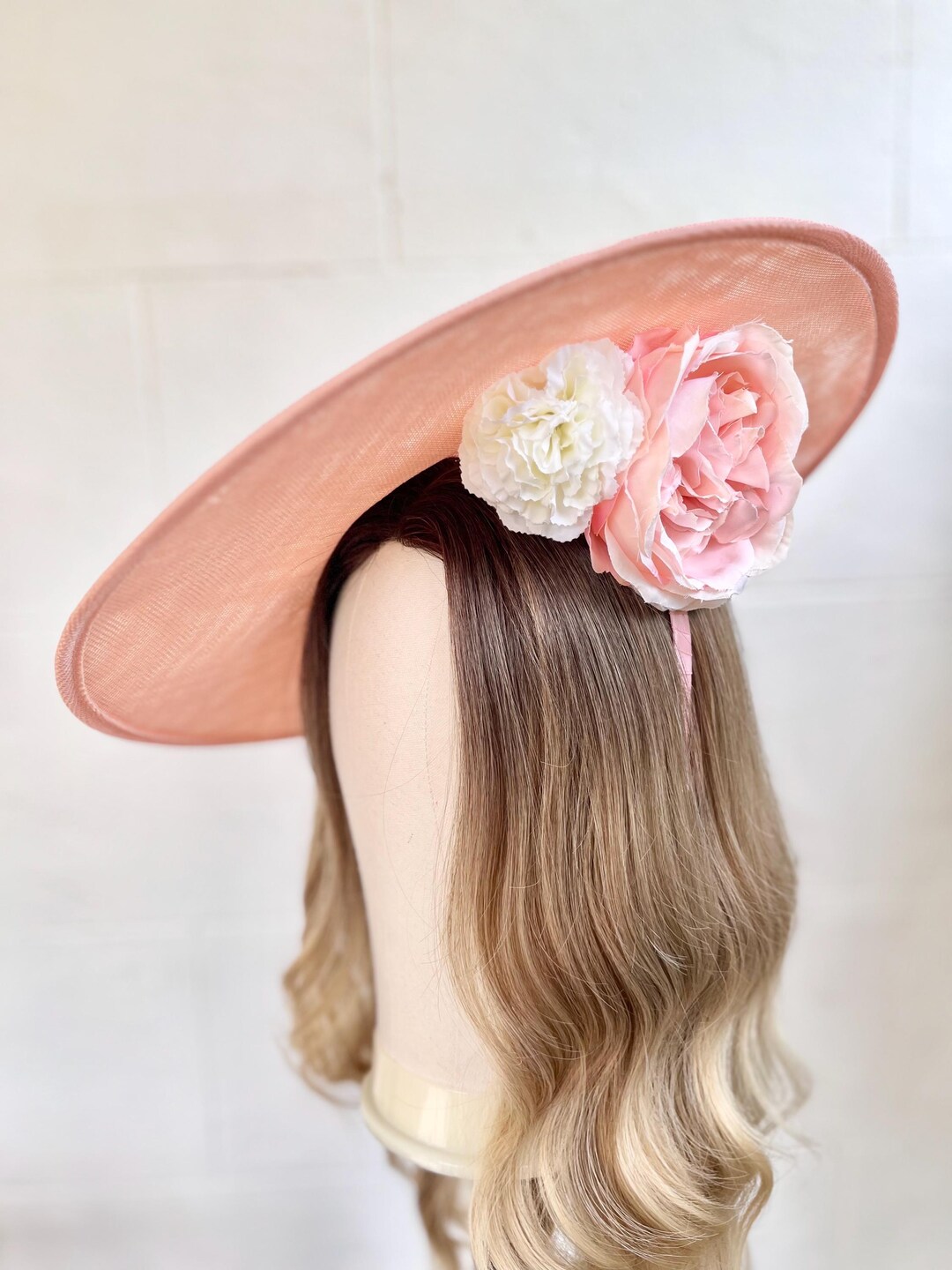Peach & Pink Fascinator: Races, Wedding Guest Hatinator - Etsy