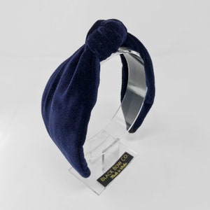 Handmade Navy Blue Velvet Knotted Headband: Adjustable Comfort