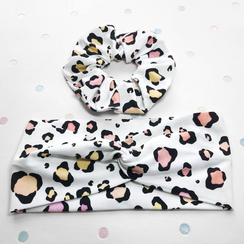 leopard multi coloured spotty scrunchie Large Leopard spot scrunchie comfy scrunchie leopard print scrunchie Dalmatian hair scrunchie
