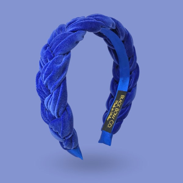 Electric blue velvet headband, cobalt blue wedding headband, blue bridesmaid headband, something blue headband, blue fascinator alternative