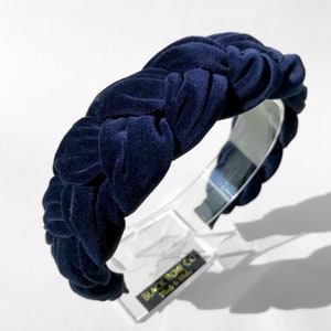 Handmade Navy Blue Velvet Headband: Twisted Cotton Rich Braid