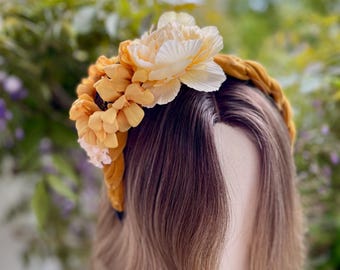 Yellow Sunflower Headband: Velvet Flower Crown Fascinator