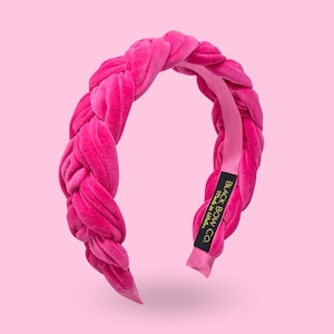 Helderroze gevlochten fluwelen haarband, felroze hoofdband, felroze fascinator, bruiloftsgasthoofdband, roze bruiloftsgasthoofdband