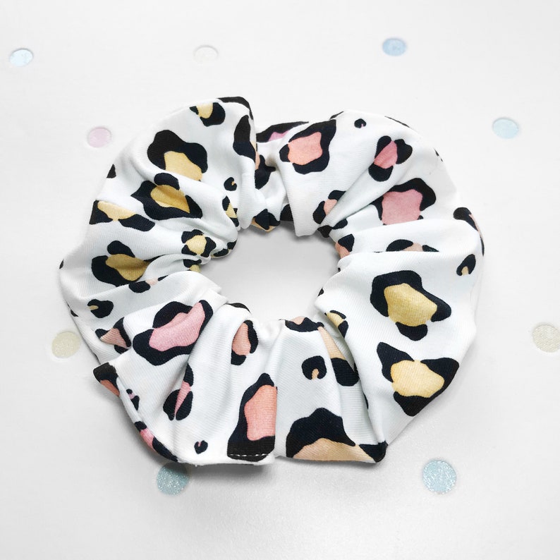 leopard multi coloured spotty scrunchie Large Leopard spot scrunchie comfy scrunchie leopard print scrunchie Dalmatian hair scrunchie