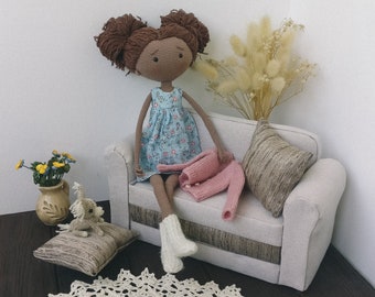 Art doll with tan skin and removable clothes, Funny soft doll for grandma gift, OAKK housewarming doll decor