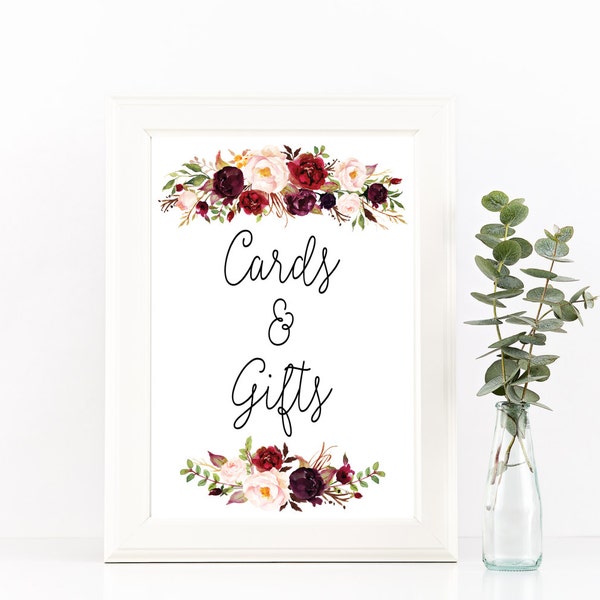 gifts and cards sign, cards and gifts sign, wedding decor, burgandy wedding decor, burgandy wedding signs, burgandy Cards and Gifts