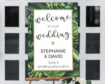 Tropical Wedding welcome sign, Tropical wedding decor, Tropical printable wedding sign, welcome to our wedding sign, large wedding sign,