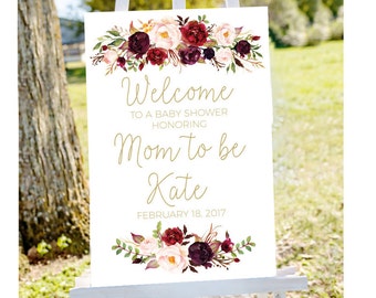 Baby shower welcome sign, Welcome to baby shower sign, red baby shower, red roses baby shower, printable welcome, red floral shower
