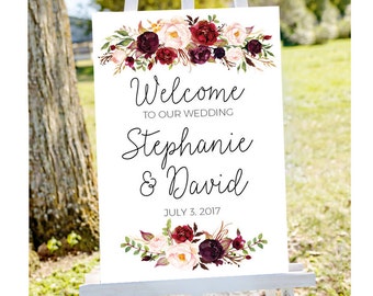 Wedding welcome sign, welcome to our wedding sign, wedding welcome, large wedding sign, large welcome sign, marsala wedding sign, welcome