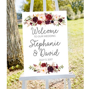 Wedding welcome sign, welcome to our wedding sign, wedding welcome, large wedding sign, large welcome sign, marsala wedding sign, welcome image 1