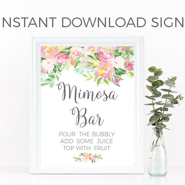 Pink Mimosa bar sign, mimosa sign, bridal shower mimosa sign, mimosa bar signage,  mimosa sign, mimosa bar printable, printable mimosa sign