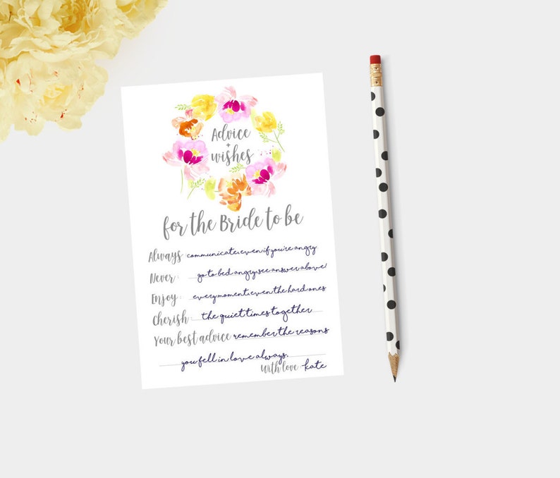 Bridal shower advice cards, bridal shower games, bridal shower game, floral advice cards, printable bridal advice, bright advice cards image 1