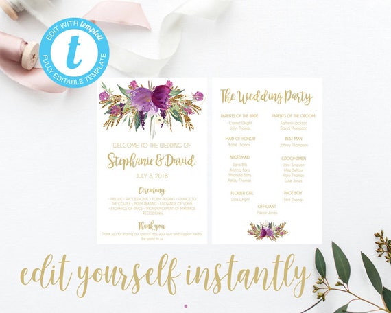 Wedding Programs Wedding Program Printable Wedding Program