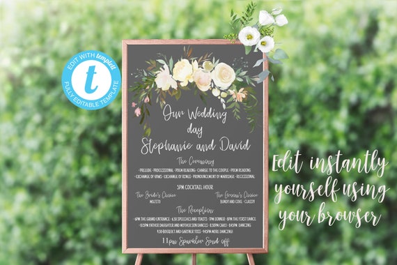 Order Of Events Wedding Template Wedding Order Of Events Sign