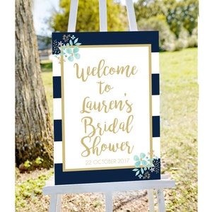 bridal shower sign, bridal shower welcome sign, nautical bridal shower, mint bridal shower, mint welcome sign, printable welcome sign image 1