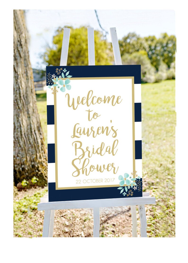bridal shower sign, bridal shower welcome sign, nautical bridal shower, mint bridal shower, mint welcome sign, printable welcome sign image 1