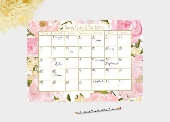Baby Shower Game Guess Due Date Game Due Date Game Pink Baby Baby Shower Game Guess Due Date Game Due Date Game Pink Baby