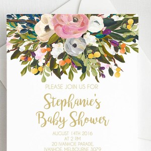 Baby shower invitations, baby shower invite, gold baby shower floral baby shower blue baby shower, unisex baby shower, gender neutral shower image 5