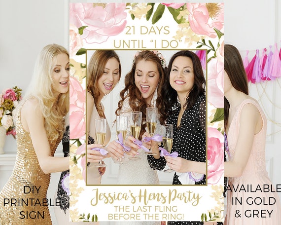 Personalised Hen Party Selfie Photo Booth Sign in Blush Gold Pink & Black HEN5