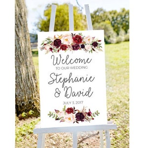 Wedding welcome sign, welcome to our wedding sign, wedding welcome, large wedding sign, large welcome sign, marsala wedding sign, welcome image 9