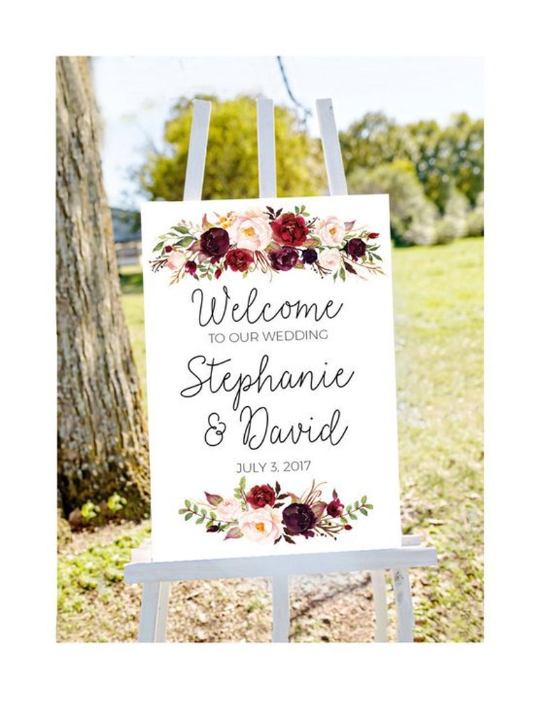 Wedding welcome sign, welcome to our wedding sign, wedding welcome, large wedding sign, large welcome sign, marsala wedding sign, welcome image 9