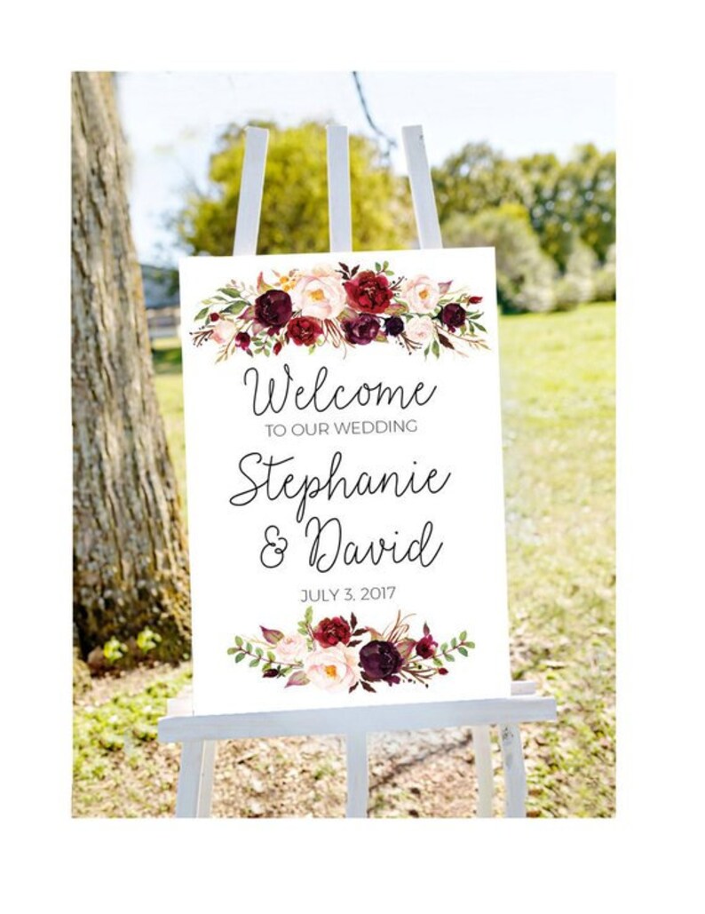 Wedding welcome sign, welcome to our wedding sign, wedding welcome, large wedding sign, large welcome sign, marsala wedding sign, welcome image 5