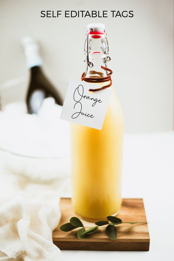 mimosa bar tags, hanging drink tags, bridal shower bar tags, juice tags