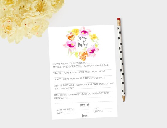 Dear Baby Cards Baby Shower Cards Baby Shower Games Baby Shower