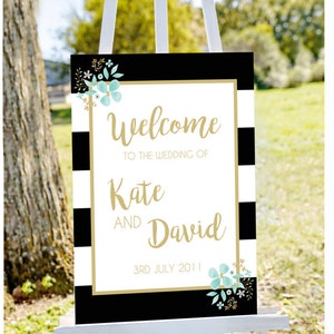 Welcome wedding sign, mint and gold wedding sign, custom Wedding Sign, Striped Wedding Sign, Nautical Wedding Sign personalized wedding sign image 2