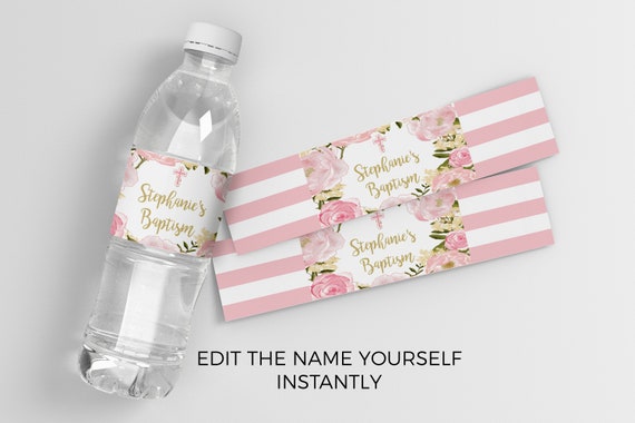 Pink Baptism water labels baptism bottle wrappers baptism water bottle wrappers girl baptism water labels, printable water labels decoration Il_570xn