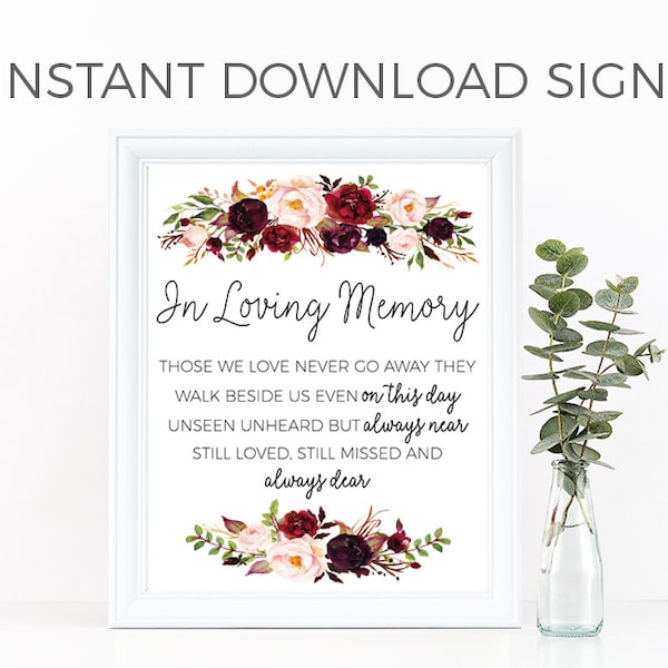 in loving memory sign, In Loving Memory print, Memory Sign, Memorial Table Sign, Wedding Signs, Forever in Our Hearts, wedding memorial poem