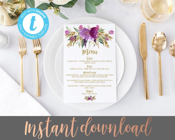 Wedding Menu Template Menu Template Editable Wedding Menu