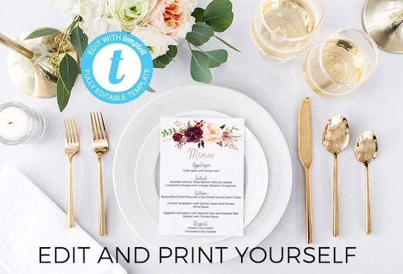 Wedding Menu Template Menu Template Editable Wedding Menu