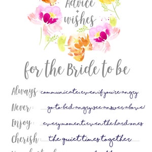 Bridal shower advice cards, bridal shower games, bridal shower game, floral advice cards, printable bridal advice, bright advice cards image 2