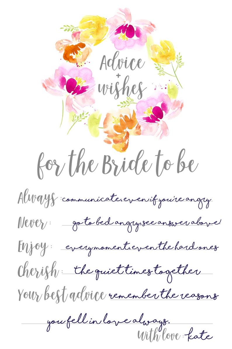 Bridal shower advice cards, bridal shower games, bridal shower game, floral advice cards, printable bridal advice, bright advice cards image 2