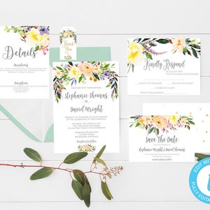 printable wedding invitations, floral wedding invitation, wedding invitation watercolor, willow tree wedding invite, wedding invites image 1