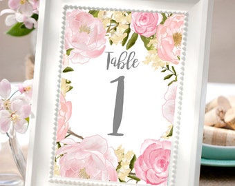 Wedding table numbers printable, floral table numbers, table number cards, rustic wedding decor printable table numbers wedding table number