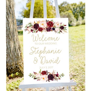 Wedding welcome sign, welcome to our wedding sign, wedding welcome, large wedding sign, large welcome sign, marsala wedding sign, welcome image 2