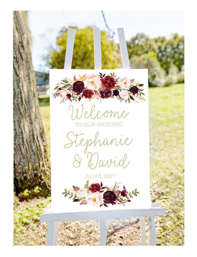 Wedding welcome sign, welcome to our wedding sign, wedding welcome, large wedding sign, large welcome sign, marsala wedding sign, welcome image 2