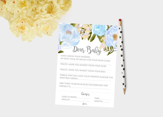 Blue Dear Baby Cards Baby Boy Shower Game Baby Shower Cards Baby