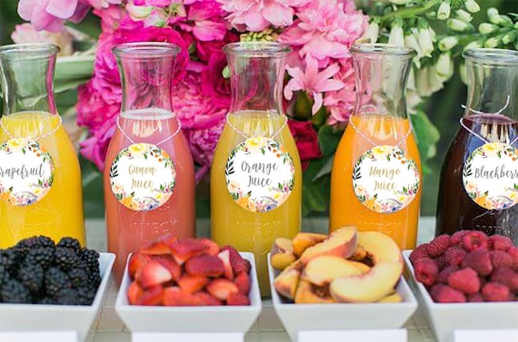 Mimosa Bar - carafes with tags to mark juice options