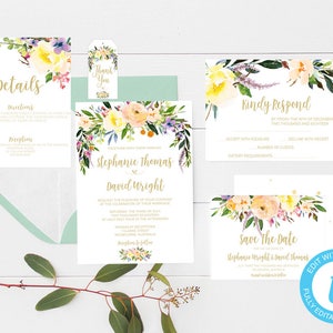 printable wedding invitations, floral wedding invitation, wedding invitation watercolor, willow tree wedding invite, wedding invites image 3