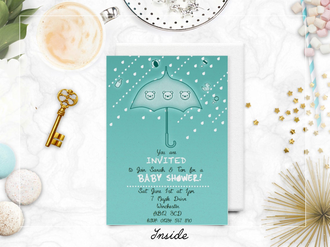 Rain day Baby Shower Invitation Rain themed New Baby Invite Etsy