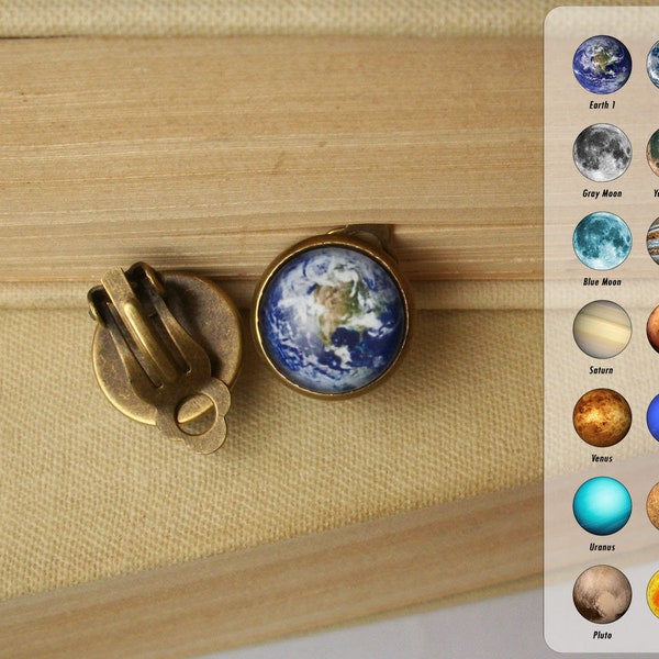 Earth Clip On Earrings, Space Jewelry, Planet Non Pierced Earrings