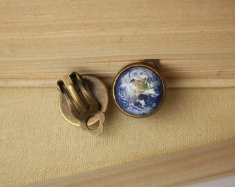 Earth Clip On Earrings, Blue Planet earrings, Galaxy clip earrings, Earth jewelry, Space jewelry, Solar System Clip Ons, Planet jewellery