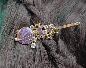 Hair clip Planet, Planet Hair Barrette, Star Hair Pin, Star Hair Clip, Anime Accessory, Celestial Hair Pin, Planet Accessory for hair